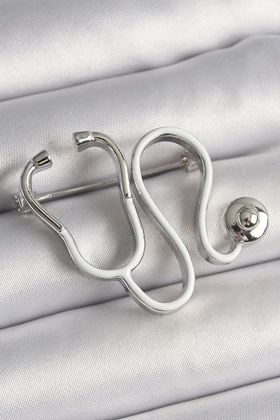 Skygo Brass Silver Color White Stethoscope Model Women's Brooch