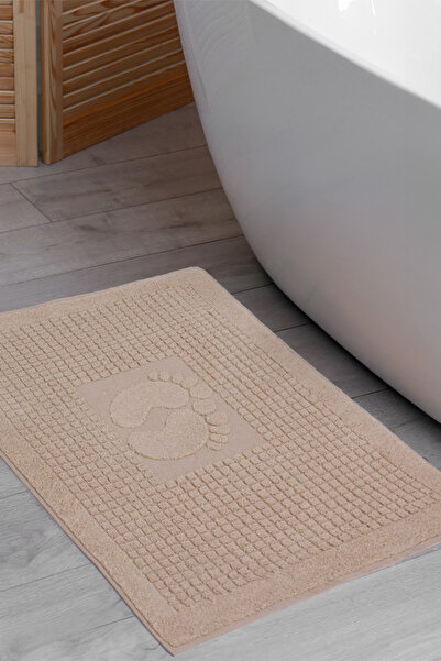 Homedius Bathroom Checkered Foot Patterned Cotton Foot Towel 50X70Cm Milk Brown Set of 2