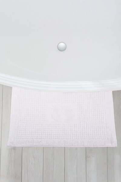 Homedius Bathroom Checkered Foot Patterned Cotton Foot Towel 50X70Cm White 2-Piece