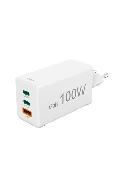 Hama Hama 201997 fast charger, GaN, 2 x USB-C, 1x USB-A, PD, 18/100/100 W (White)