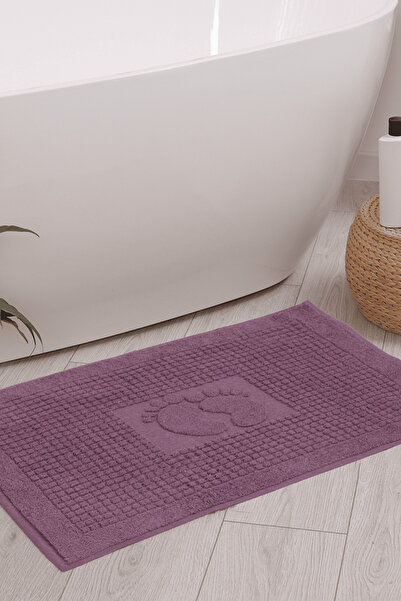 Homedius Bathroom Checkered Foot Patterned Cotton Foot Towel 50X70Cm Purple Set of 2