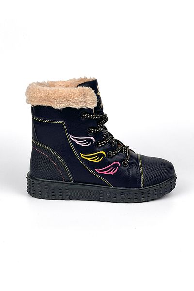 KAJILA Girl's Black Fur Inside Thermo Sole Water Cold Resistant Daily Comfortable Boots