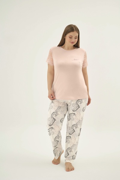 Sevim 16917 ЖІНОЧИЙ ПІЖАМНИЙ КОМПЛЕКТ З ВЕЛИКИМ РОЗМІРОМ З ТИСНЕНИМ ПРИНТОМ