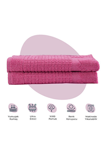 Homedius Banyo Kareli Ayak Desenli Pamuk Ayak Havlusu 50x70cm Pembe 2’li