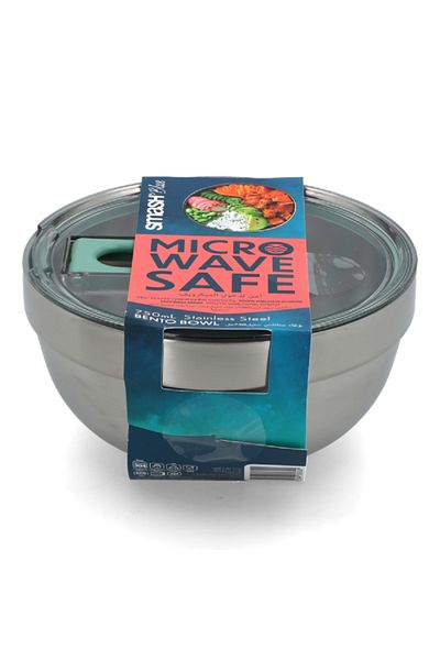Smash Microwave Safe Stainless Steel Double Wall Bento Bowl Silver and Green 750ml