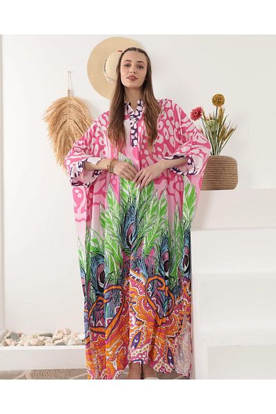 EL jadida Women's Plus Size Oversize Viscose Long Dress Fuchsia