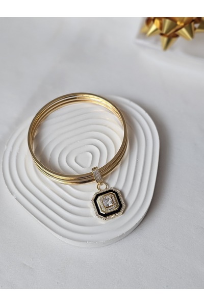 Roya Happiness CHARMLI AJDA BİLEZİK 3'LÜ AJDA ÇELİK KARARMAZ ALTIN RENK KADIN BİLEZİK HEDİYE KUTULU