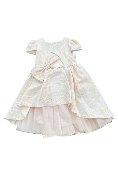 Hafez Kids Summer Jacquard Big Bow Tie Dress Seven Layers of Tulle and Lining and Hidden Back Zipper Luxury Girl Dress