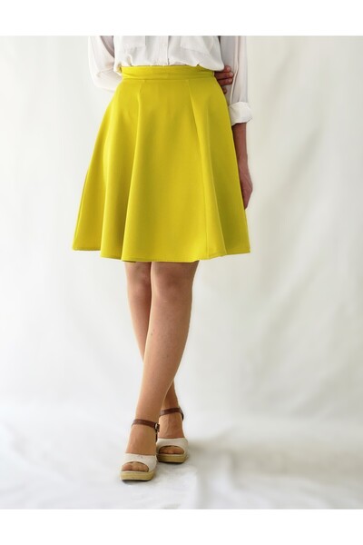 YAXİ Oil Green Six-Piece Woven A-Line Skirt