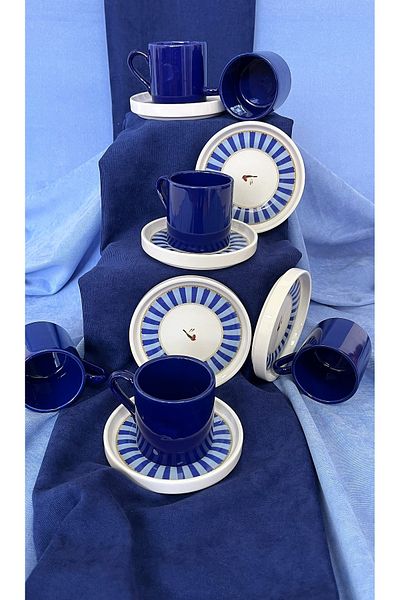 Erbaşlar Love Bird Blue Series 12 Piece Luxury Ceramic Coffee Cup Set Turkish Coffee Cup