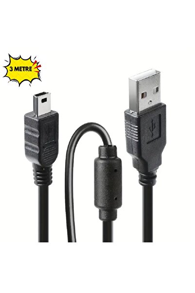 Derwell 3 Metre 3mt Usb Kablosu Ps3 2.0 A Erkek Mini B 5Pin Bağlantı Noktası ...