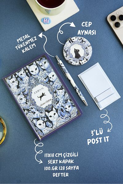 Victoria's Journals Set cutie, caiet cu copertă rigidă, pix cu corp metalic, oglindă și post-it din 3 piese.