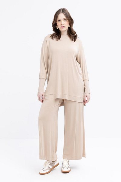 ALLDAY Beige-Large Size Lycra Trousers Suit