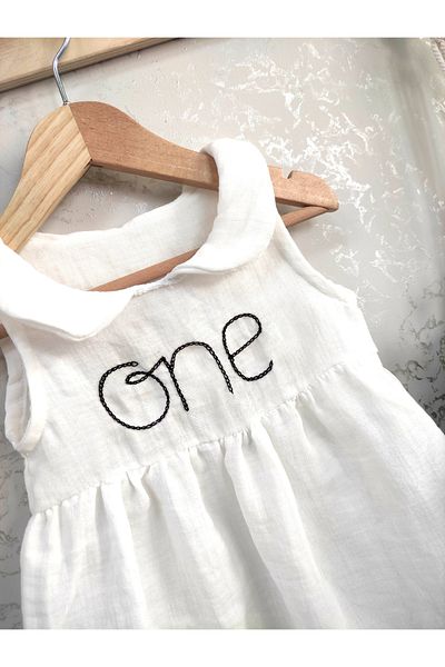 FLOWER BABY One Embroidered Muslin Fabric Birthday Special Occasion Dress
