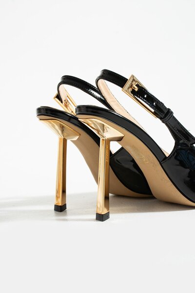 FOLLİNİ Kadın Hakiki Deri Topuklu Ayakkabı Siyah Rugan