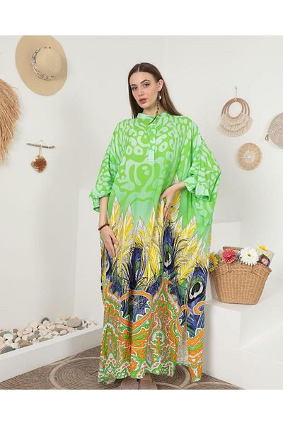 EL jadida Women's Plus Size Oversize Viscose Long Dress Green