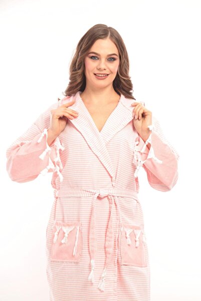 Lio20 Unisex Hürrem Tassel Model Bathroom-Pool-Sea-Beach Cotton Bathrobe-Orange