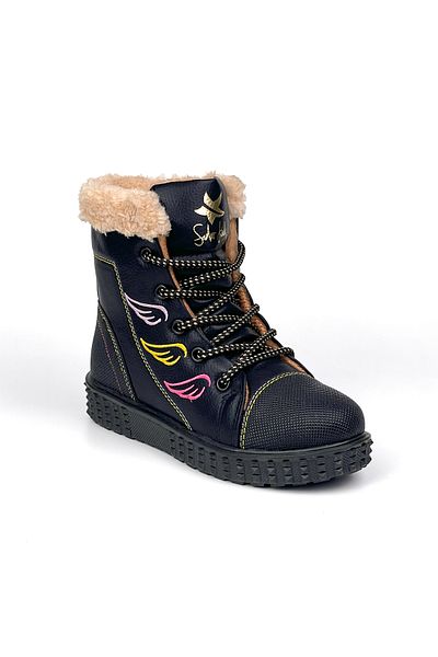 KAJILA Girl's Black Fur Inside Thermo Sole Water Cold Resistant Daily Comfortable Boots