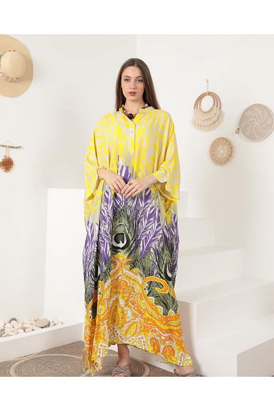 EL jadida Women's Plus Size Oversize Viscose Long Dress Yellow