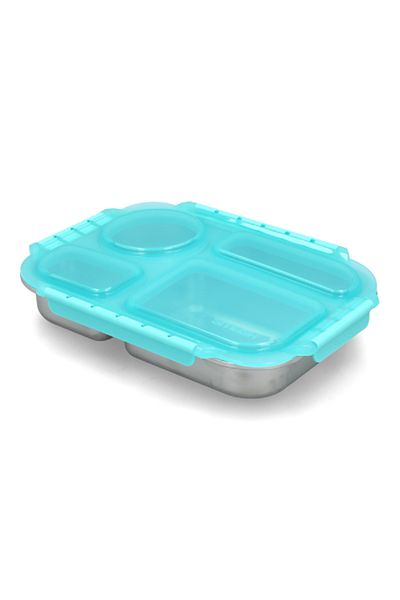 Smash 4-Compartment Leak Proof Microwave Safe Stainless Steel Bento Box Aqua and Silver 850ml