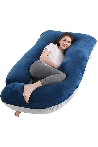 F.A.M.S Pregnancy Pillow G Shape Luxurious Maternity Support Pillow for Comfort and Back Relief - Blue/Gray