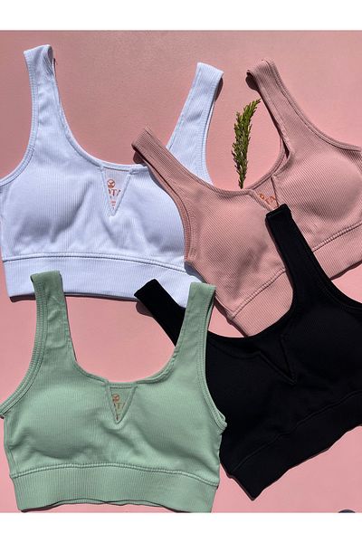 LEYNA BUTİK Cotton Combed Camisole Fabric Fixed Pad V Neck Half Singlet