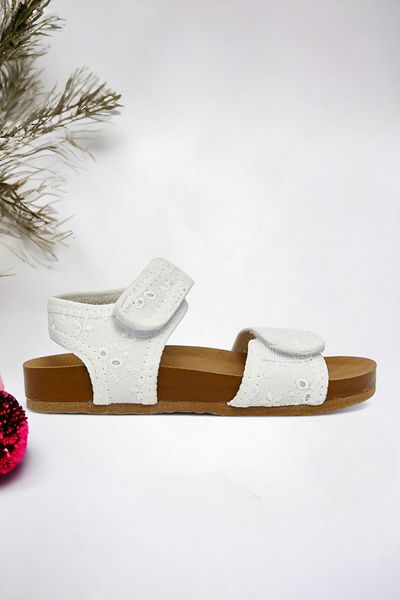 Ponchiq White Velcro Girls Sandals