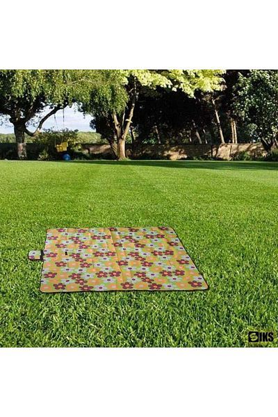 SIKS Waterproof Blanket, For Beach And Camping, 150x145 Cm, Green Pattern With Flowers