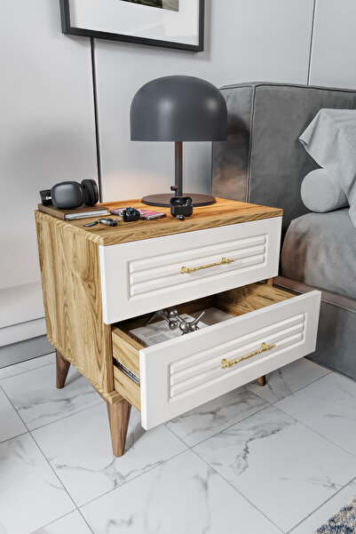 mapahomeliving Panjurlu 2 Çekmeceli Komodin PNJ5002 Ekru Ceviz