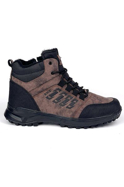 KAJILA Men's Brown Zippered Lace-Up Outdoor Water Cold Resistant Comfortable Fur Lined Trekking Winter B