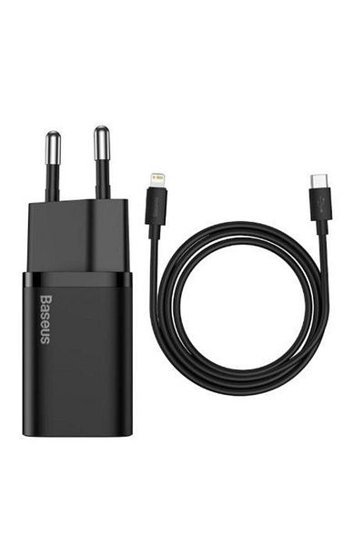 Baseus Incarcator Retea USB Baseus Super Si TZCCSUP-B02, 20W, 1 X USB Type-C, Cablu 1m (Negru)