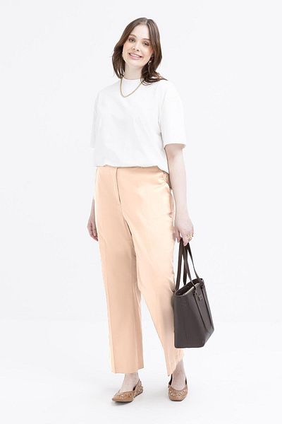 ALLDAY Beige-Elastic Waist Plus Size Lycra Carrot Trousers
