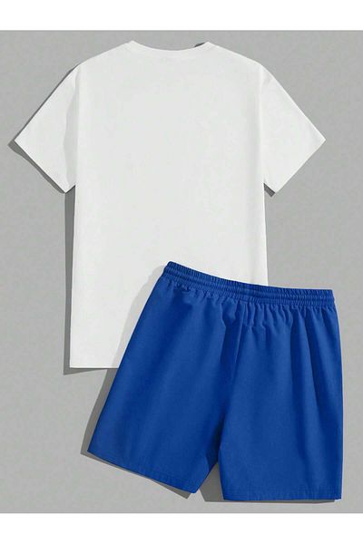 PENTHİLUS Men's Summer Casual Short Sleeve O Neck Letter Printed T-Shirt Lace-Up Waist Shorts