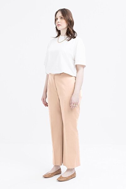 ALLDAY Μπεζ-Μέση Ελαστικό Μεγάλο Μέγεθος Λύκρα Καρότο Παντελόνι