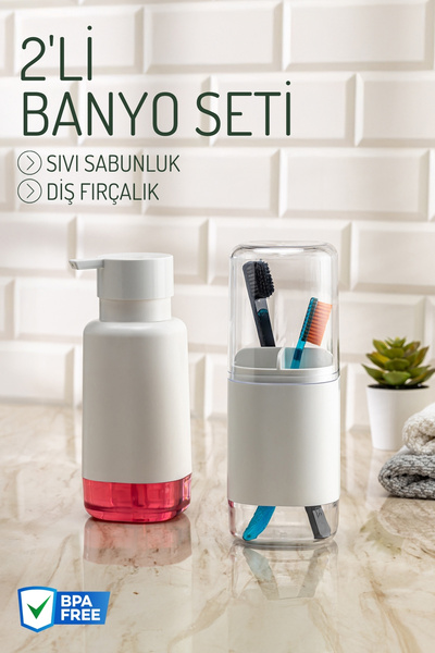 Nandy Home Σετ 2 τεμαχίων μίνιμαλ διανομέας υγρού σαπουνιού και θήκης οδοντόβουρτσας