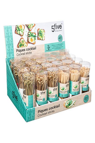 Five Simply Smart 48-Piece Assorted Design Bamboo Cocktail Picks Jar