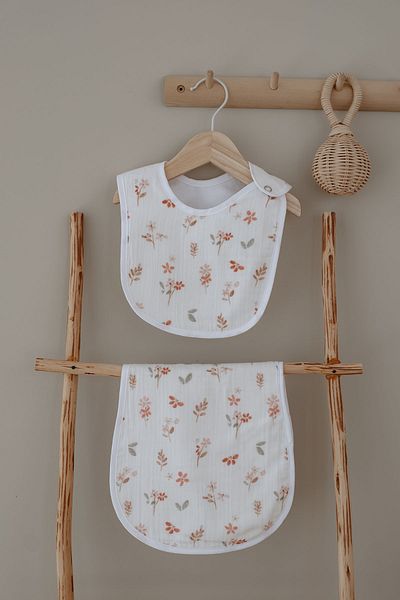 Tuğba Kuğu Muslin Apron and Shoulder Cloth - Pureline Series - Warm Flowers