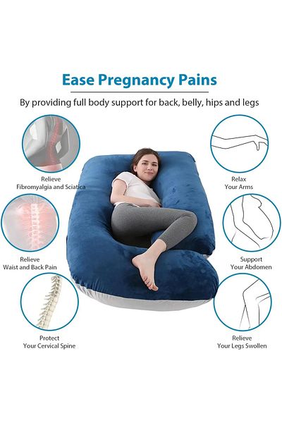 F.A.M.S Pregnancy Pillow G Shape Luxurious Maternity Support Pillow for Comfort and Back Relief - Blue/Gray