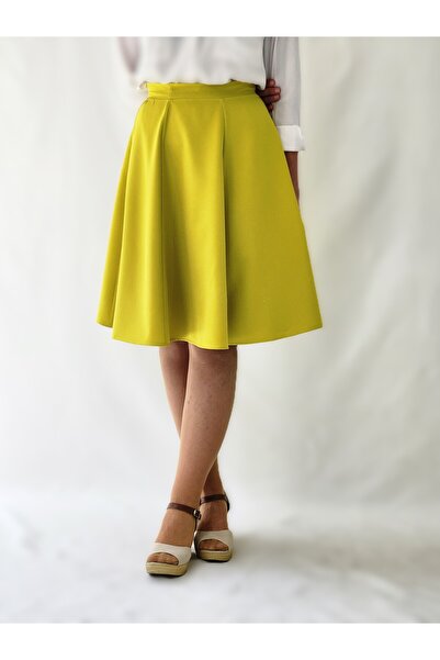 YAXİ Oil Green Six Piece Woven A-Line Skirt