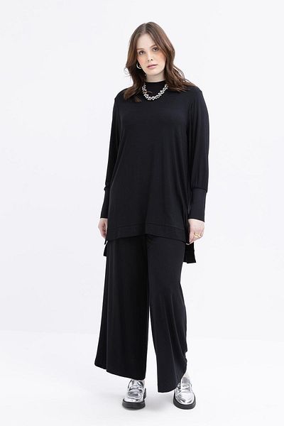 ALLDAY Black-Large Size Lycra Trousers Suit