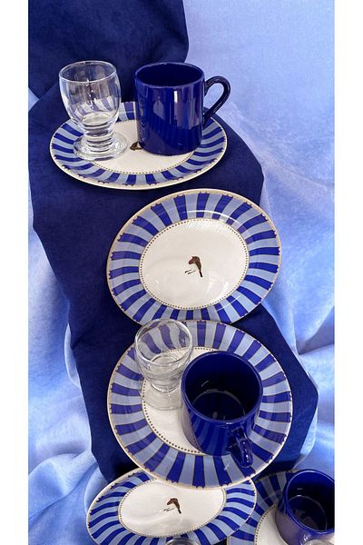 Erbaşlar Love Bird Blue Coffee Side Cup 18 Piece Coffee Cup Set for 6 People, Set