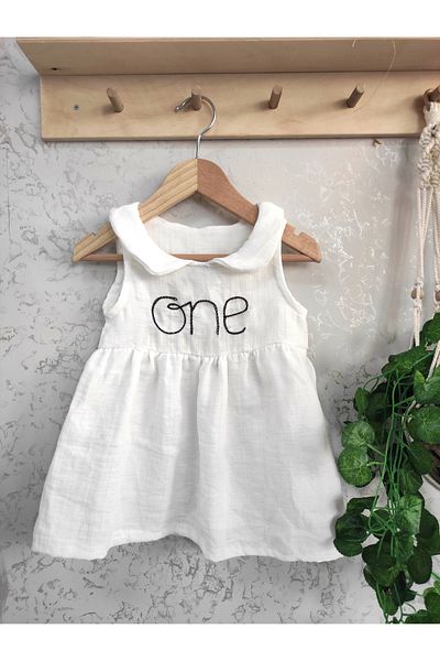FLOWER BABY One Embroidered Muslin Fabric Birthday Special Occasion Dress
