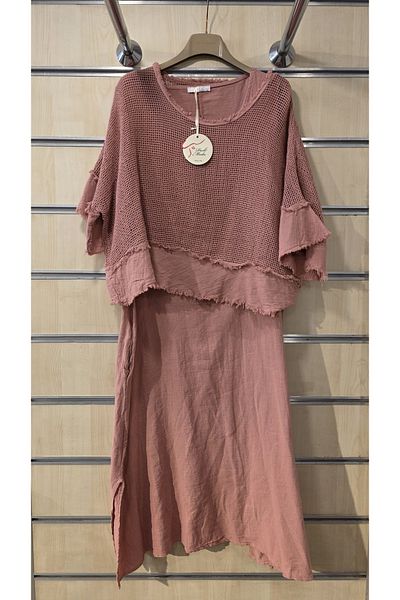 Park Moda Italian Mesh 2-Piece Dress with Fringe Detail
