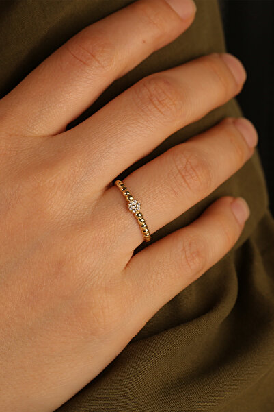 Çgk Çiğdem Gürel Kuyumculuk Minimal Taşlı Çıtır Altın Yüzük