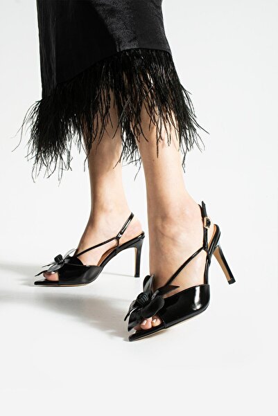 FOLLİNİ Pantofi de seară din piele naturală pentru femei, piele neagră lacuită