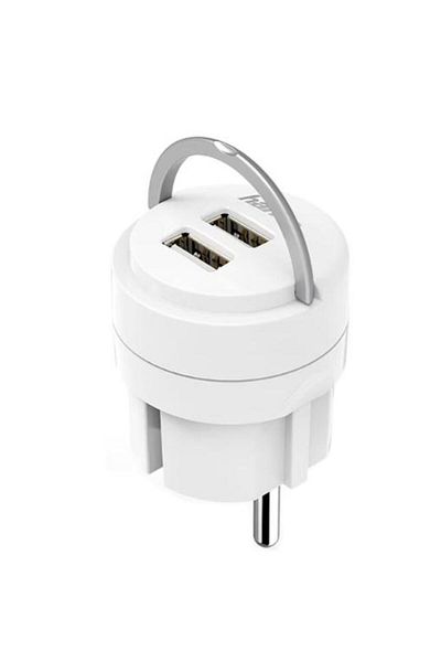 Hama HAMA 133753 socket adapter, 1 socket, 2 x USB (White)