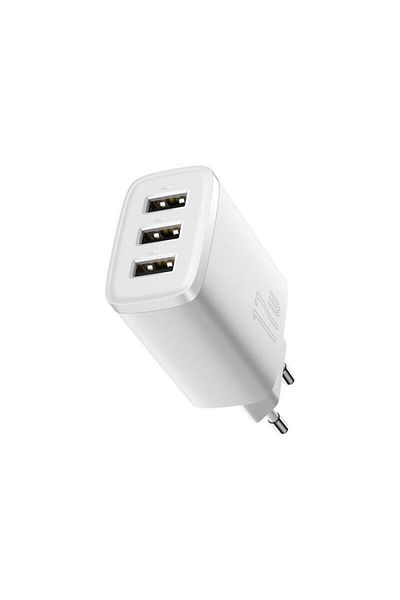 Baseus Baseus CCXJ020102 Power Adapter, 3x USB-A, 17W (White)