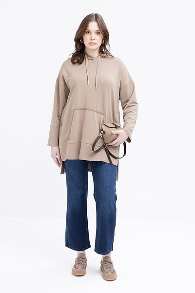 ALLDAY Mink-Kangaroo Pocket Stripe Lace Lycra Large Size Sweat
