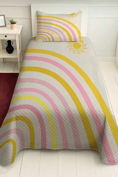 PRINTOPIA Pink Yellow Mustard Rainbow Patterned Single Pique Set