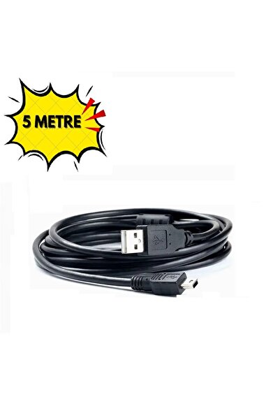 Derwell 5 Metre Mini Usb 5Pin Hızlı Veri Şarj Aleti Kablosu PS3 MP3 MP4 Çalar Araba DVR GPS Dijital Kamera